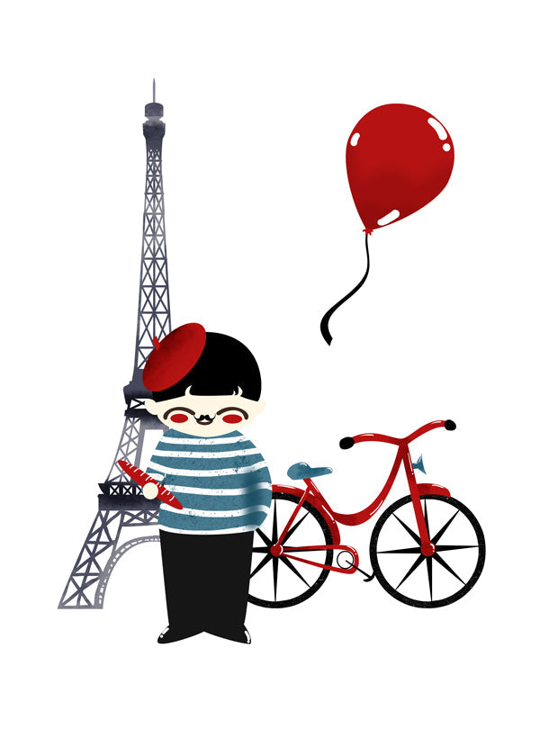 Stadskonst: Paris illustration med röd cykel