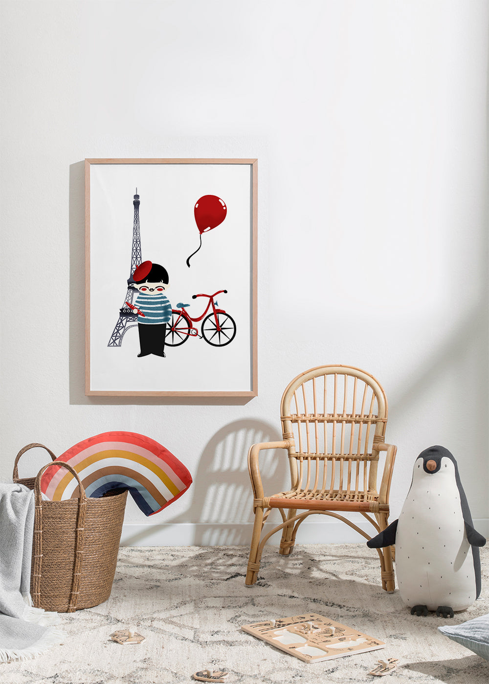 Stadskonst: Paris illustration med röd cykel