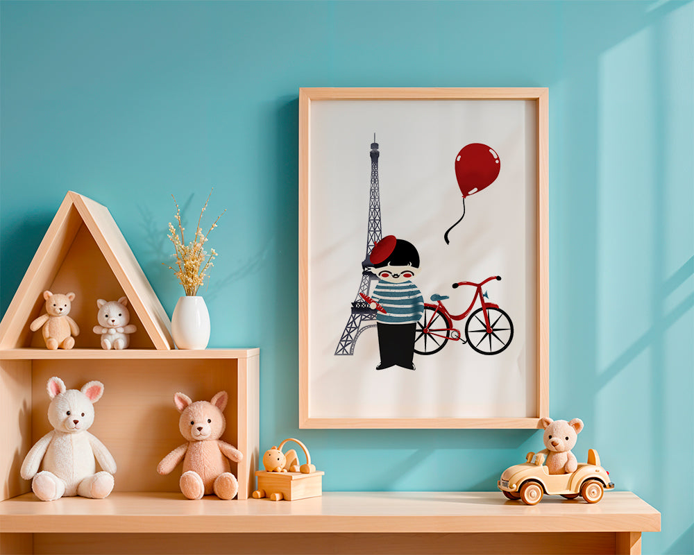 Stadskonst: Paris illustration med röd cykel