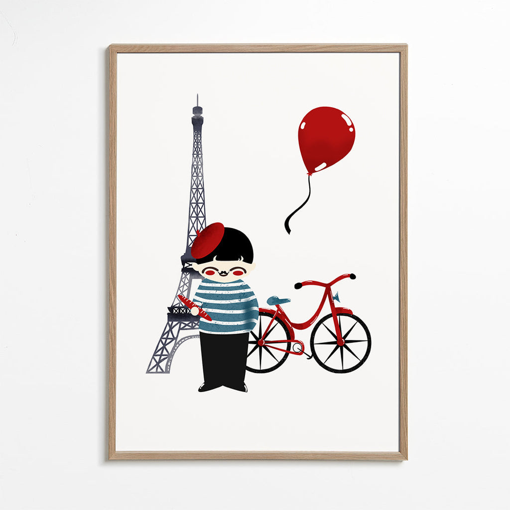 Stadskonst: Paris illustration med röd cykel
