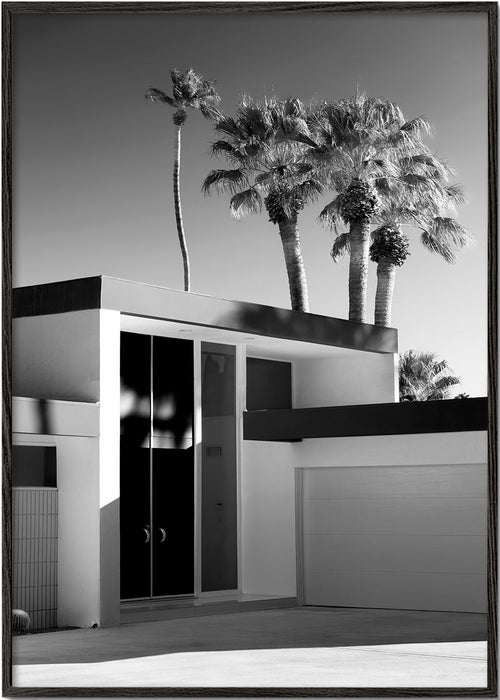 Fotografi av modern Palm Springs-hus i svartvitt