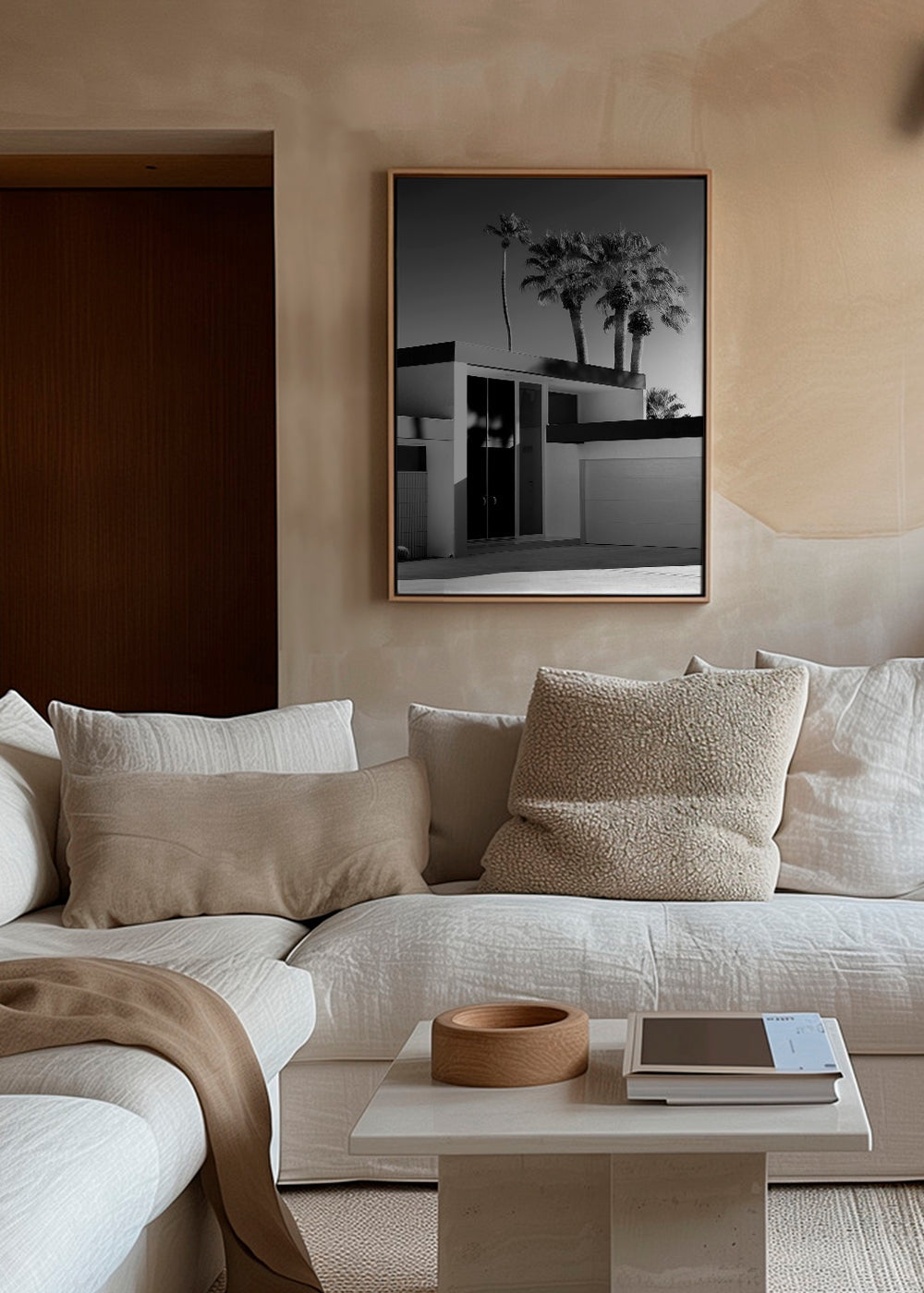 Fotografi av modern Palm Springs-hus i svartvitt