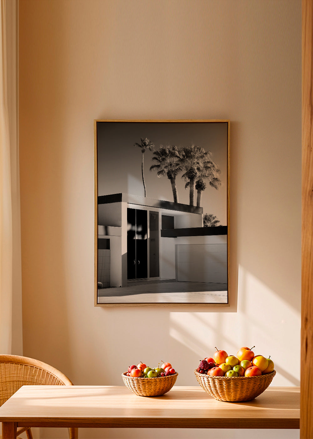 Fotografi av modern Palm Springs-hus i svartvitt