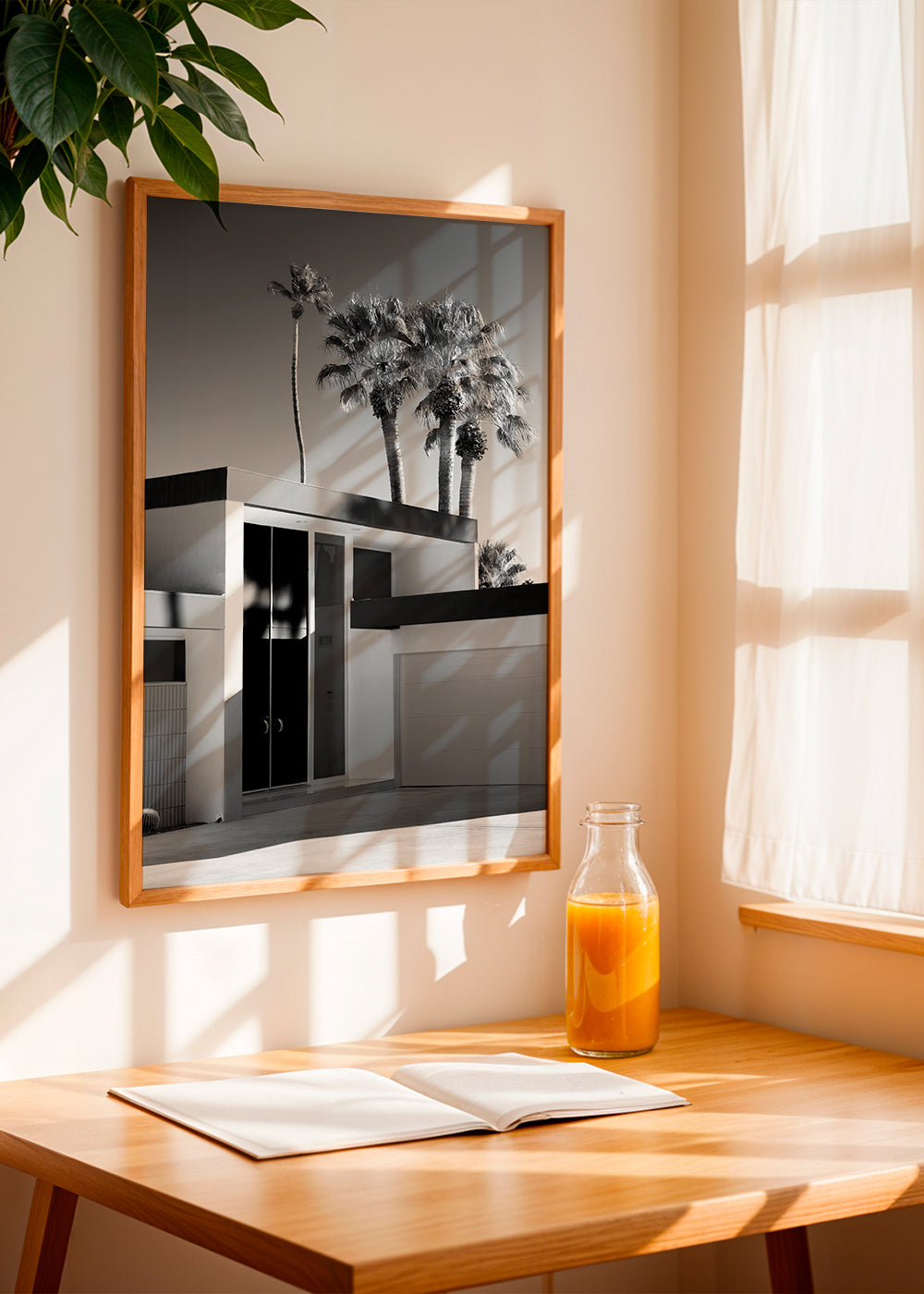 Fotografi av modern Palm Springs-hus i svartvitt