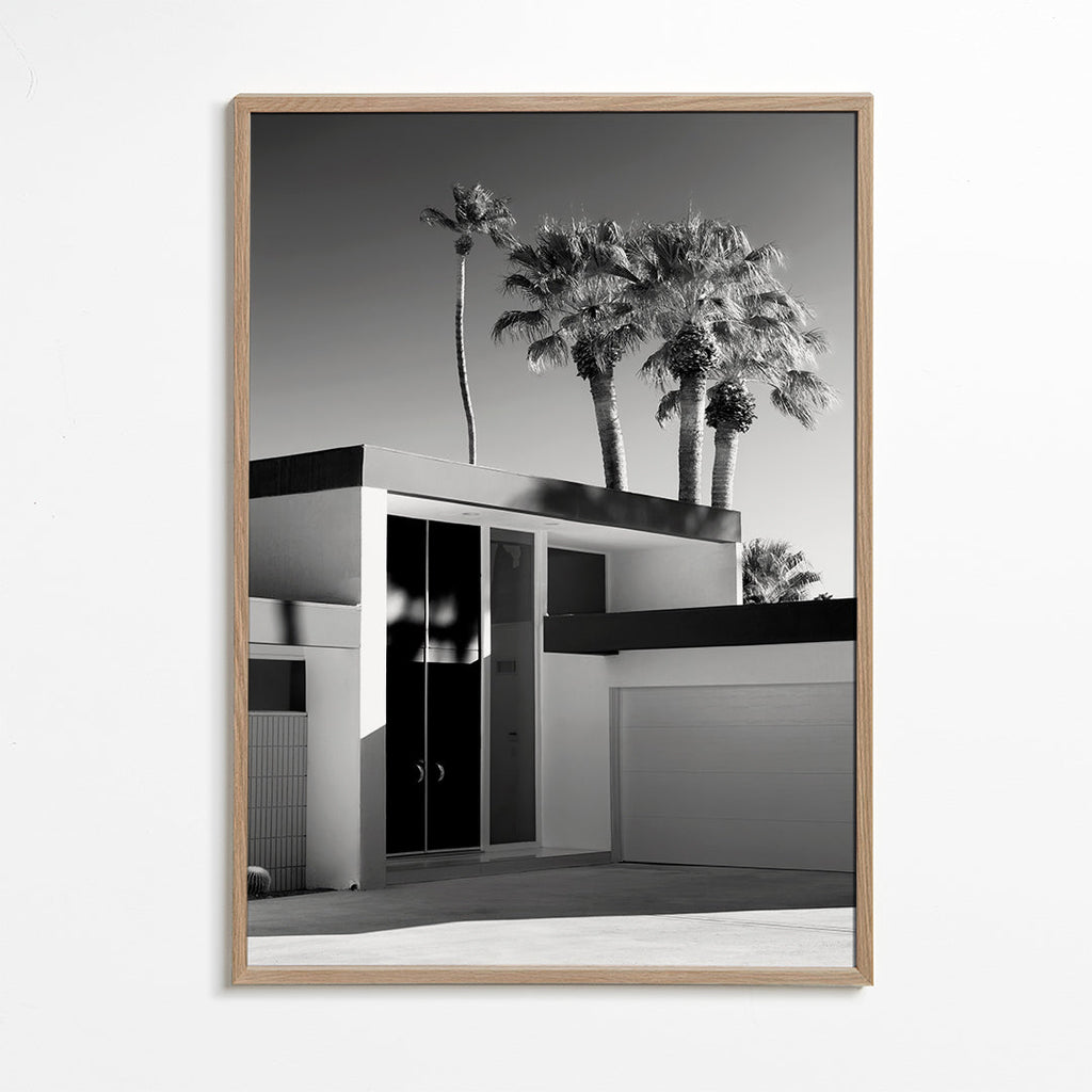 Fotografi av modern Palm Springs-hus i svartvitt