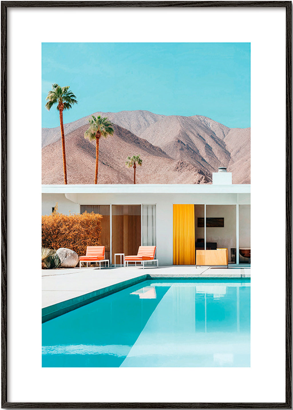 Landskapstavla med pool och palmer – Black Frame