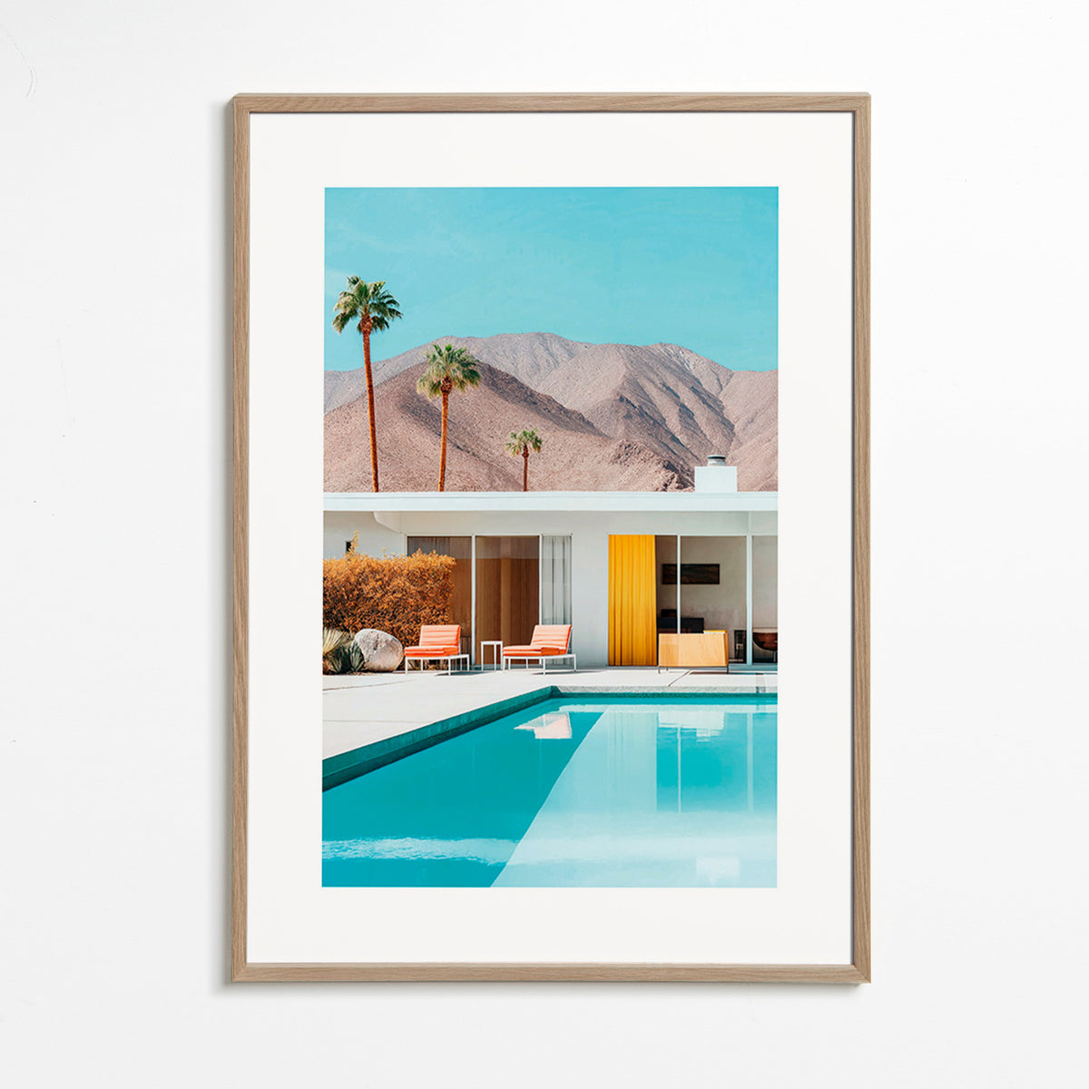 Landskapstavla med pool och palmer – Oak Frame