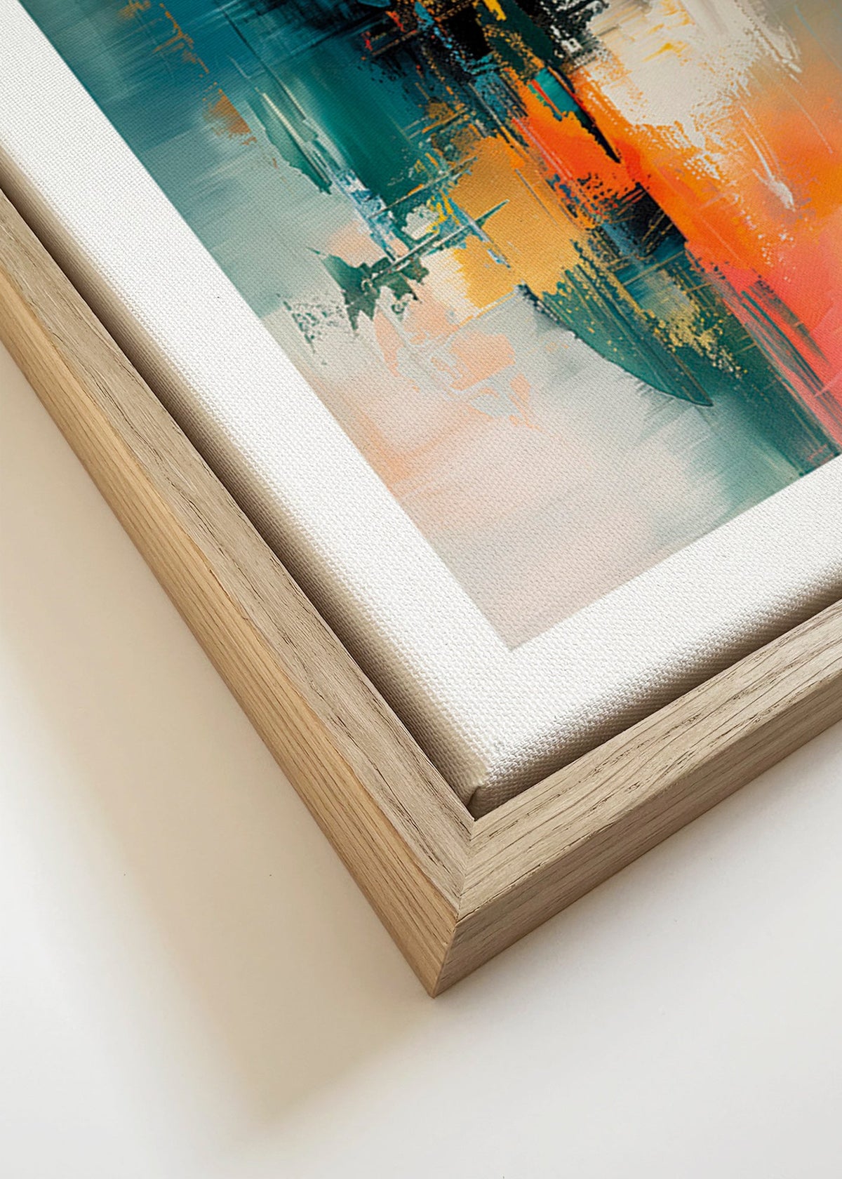 Abstrakt konstverk vertikalt med blå och orange penseldrag – Canvas detail