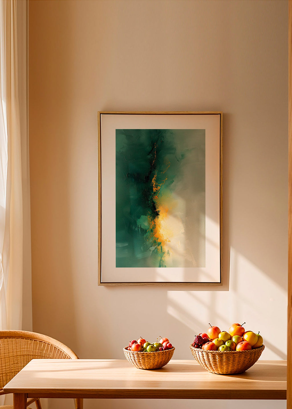 Abstrakt verk i grönt och guld - Skymning – Canvas1