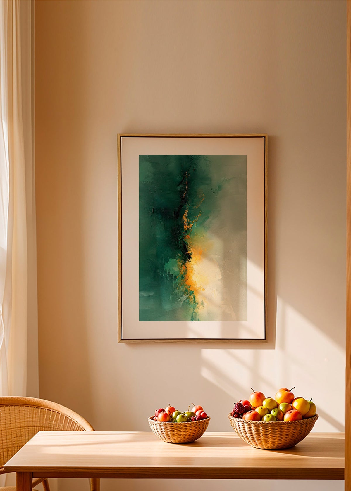 Abstrakt verk i grönt och guld - Skymning – Canvas1