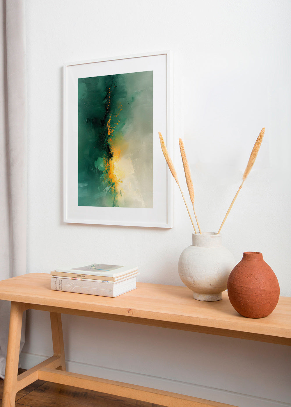 Abstrakt verk i grönt och guld - Skymning – Product1