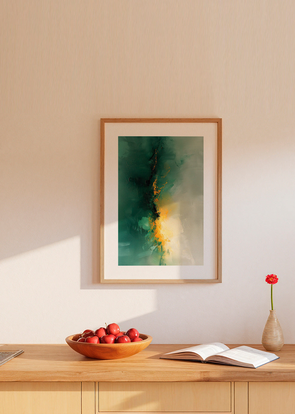 Abstrakt verk i grönt och guld - Skymning – Product2