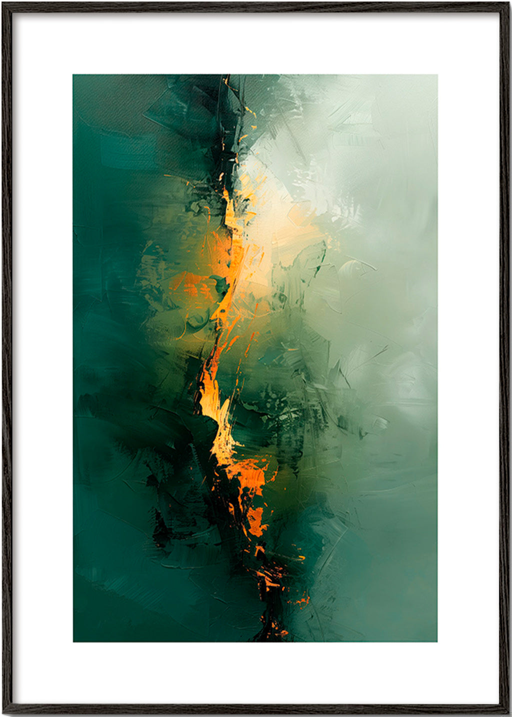 Abstrakt verk med vertikala gröna strimmor – Black Frame