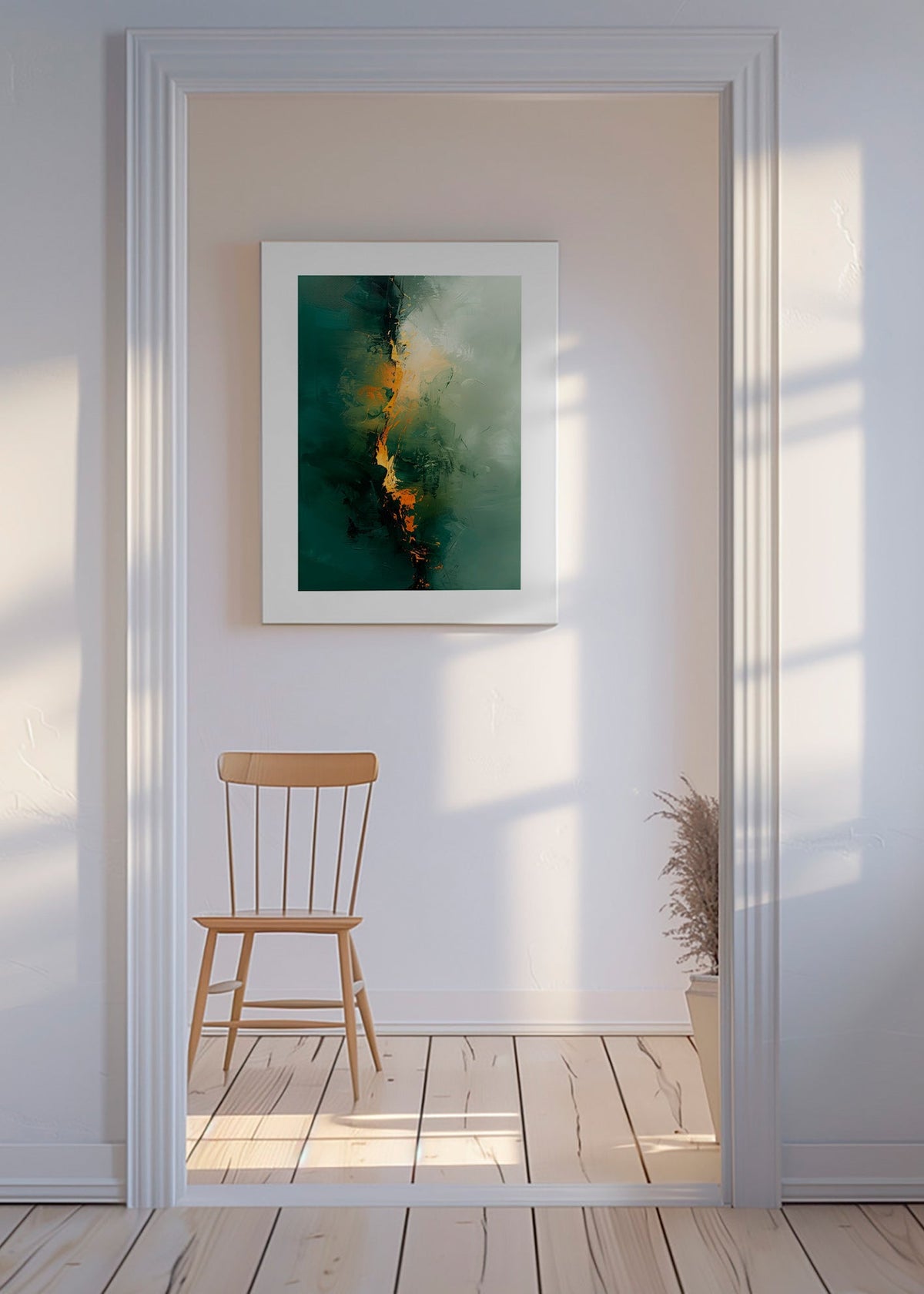 Abstrakt verk med vertikala gröna strimmor – Canvas