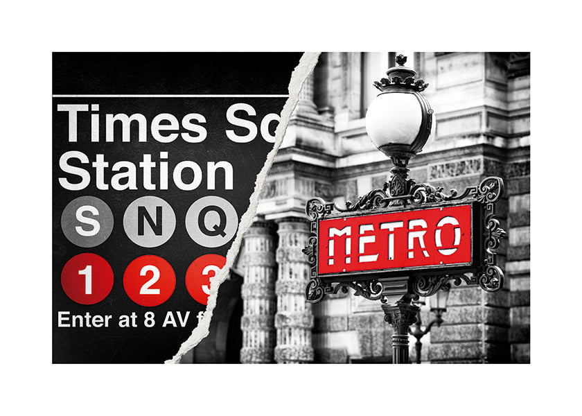 Reseaffisch med röd Metro-skylt