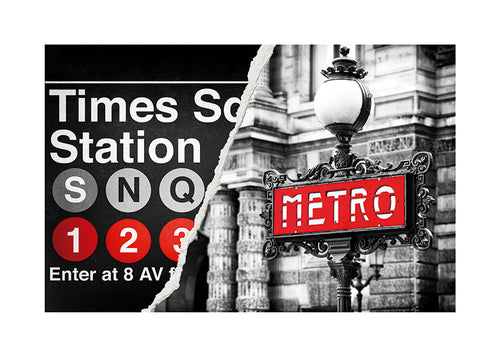 Reseaffisch med röd Metro-skylt