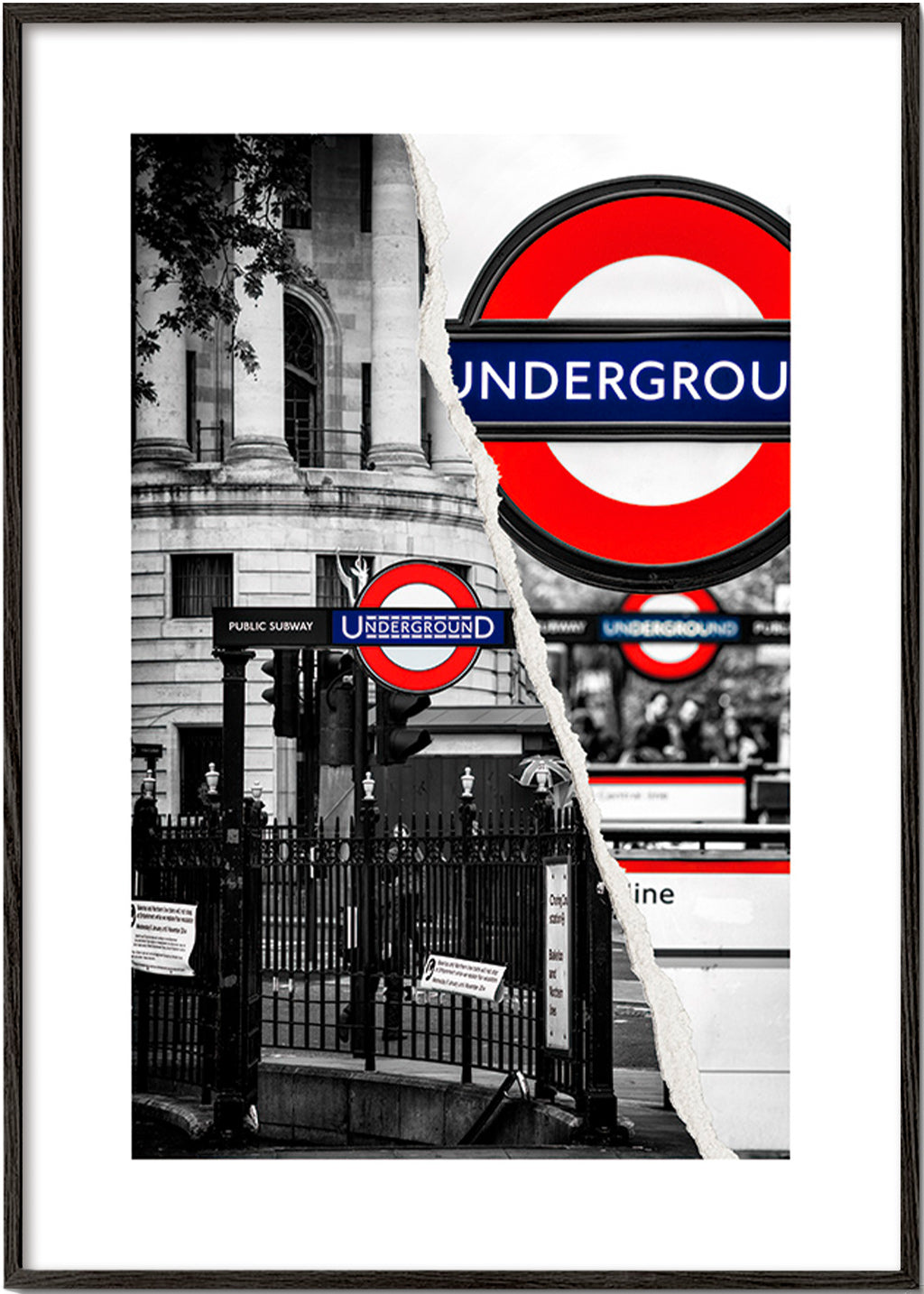 Stadskonst med Underground-skylt från London – Black Frame