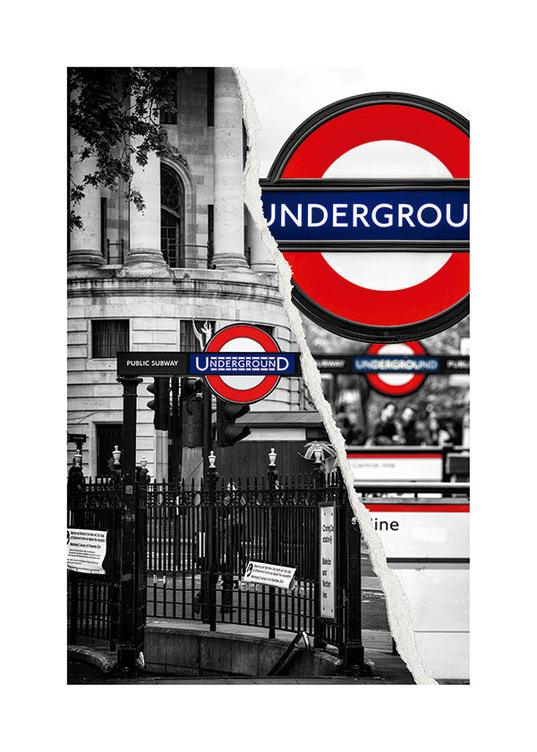 Stadskonst med Underground-skylt från London
