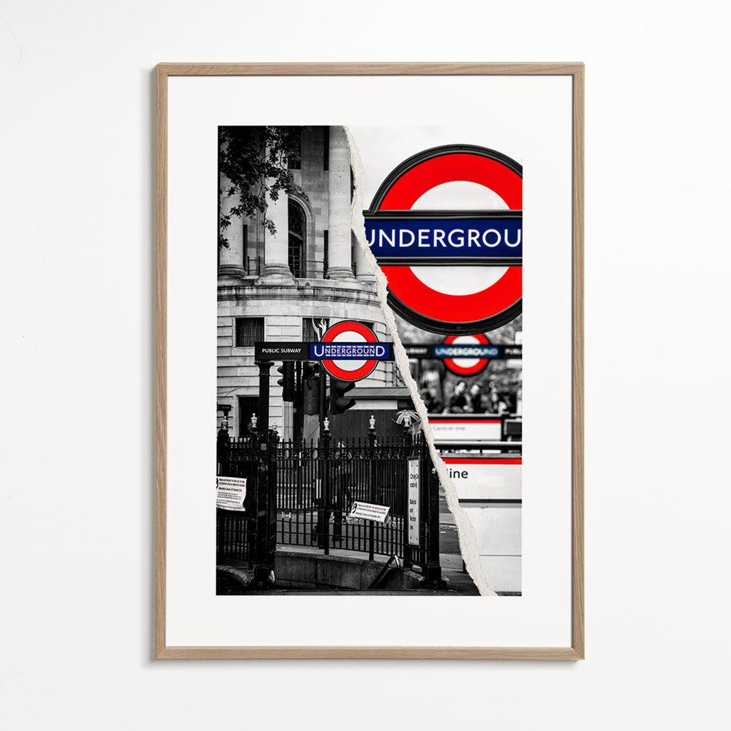 Stadskonst med Underground-skylt från London – Oak Frame