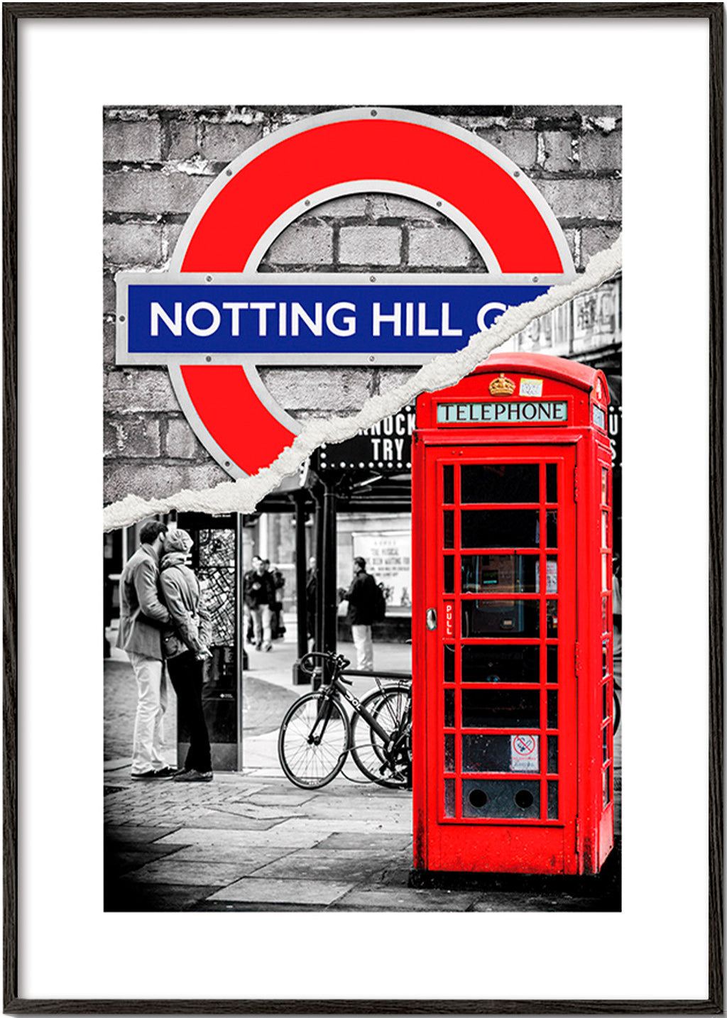 Kökskonst? Stadskonst med röd telefonkiosk Notting Hill – Black Frame