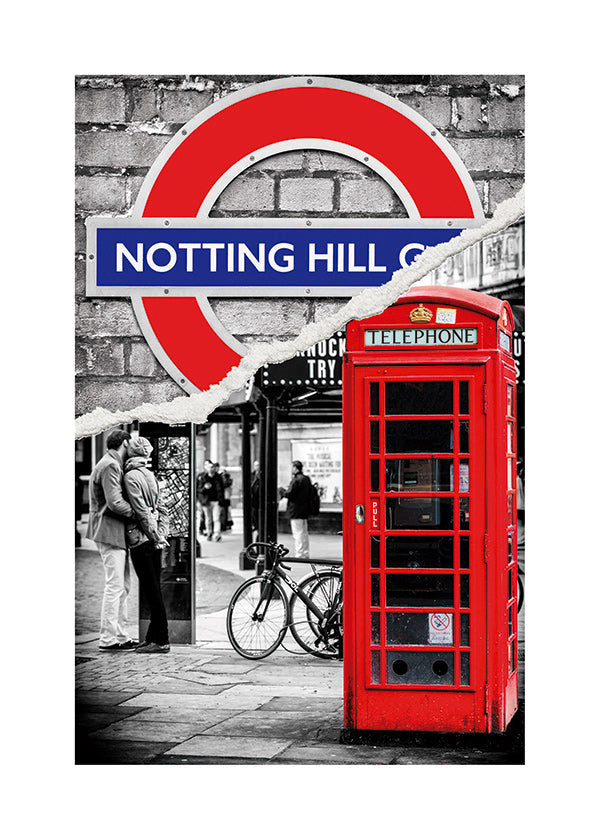 Kökskonst? Stadskonst med röd telefonkiosk Notting Hill