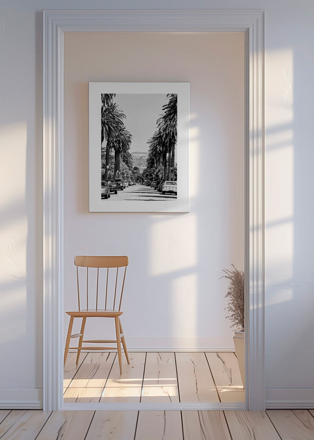 Reseaffisch Hollywood palmgata i svartvitt – Canvas