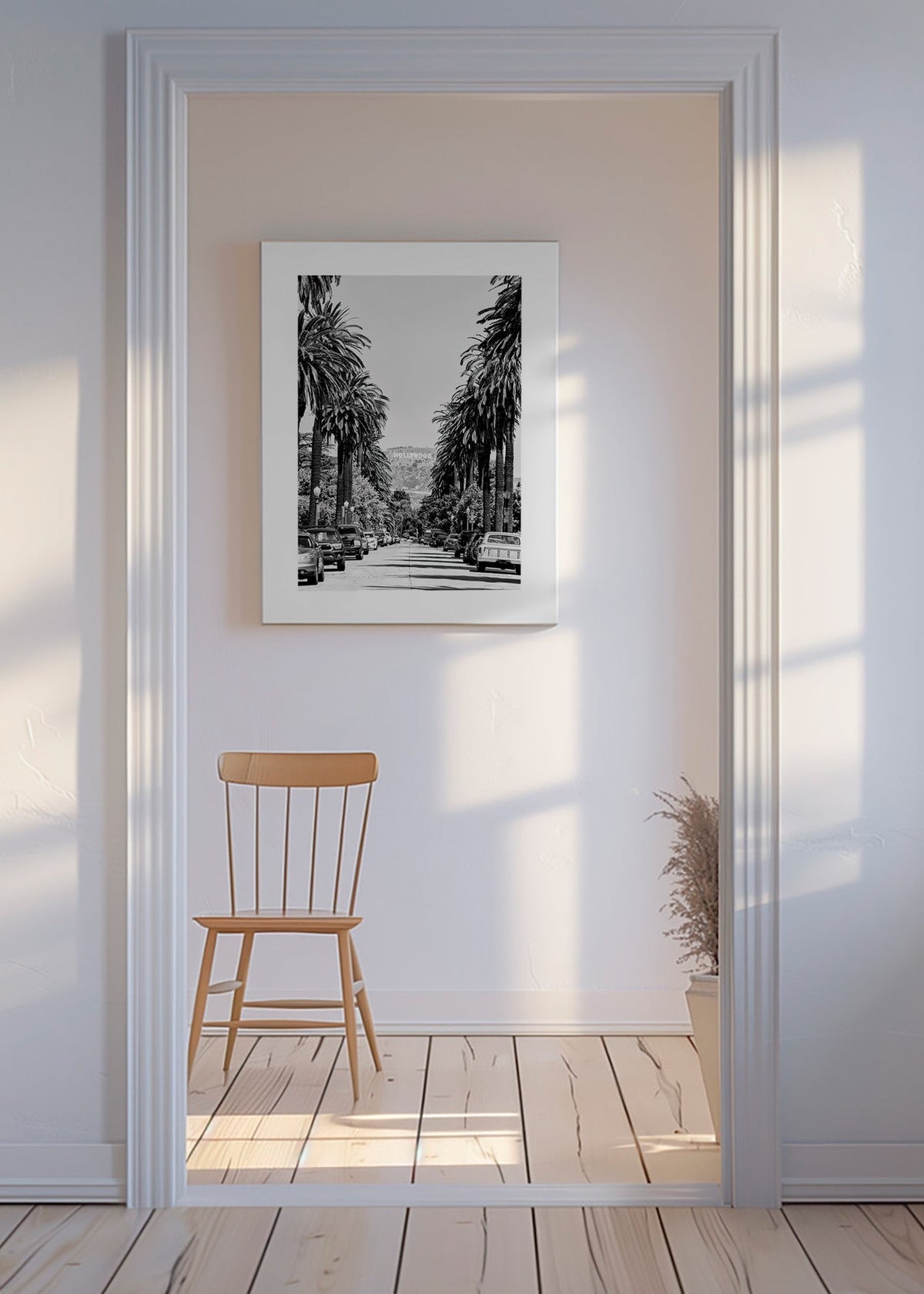 Reseaffisch Hollywood palmgata i svartvitt – Canvas