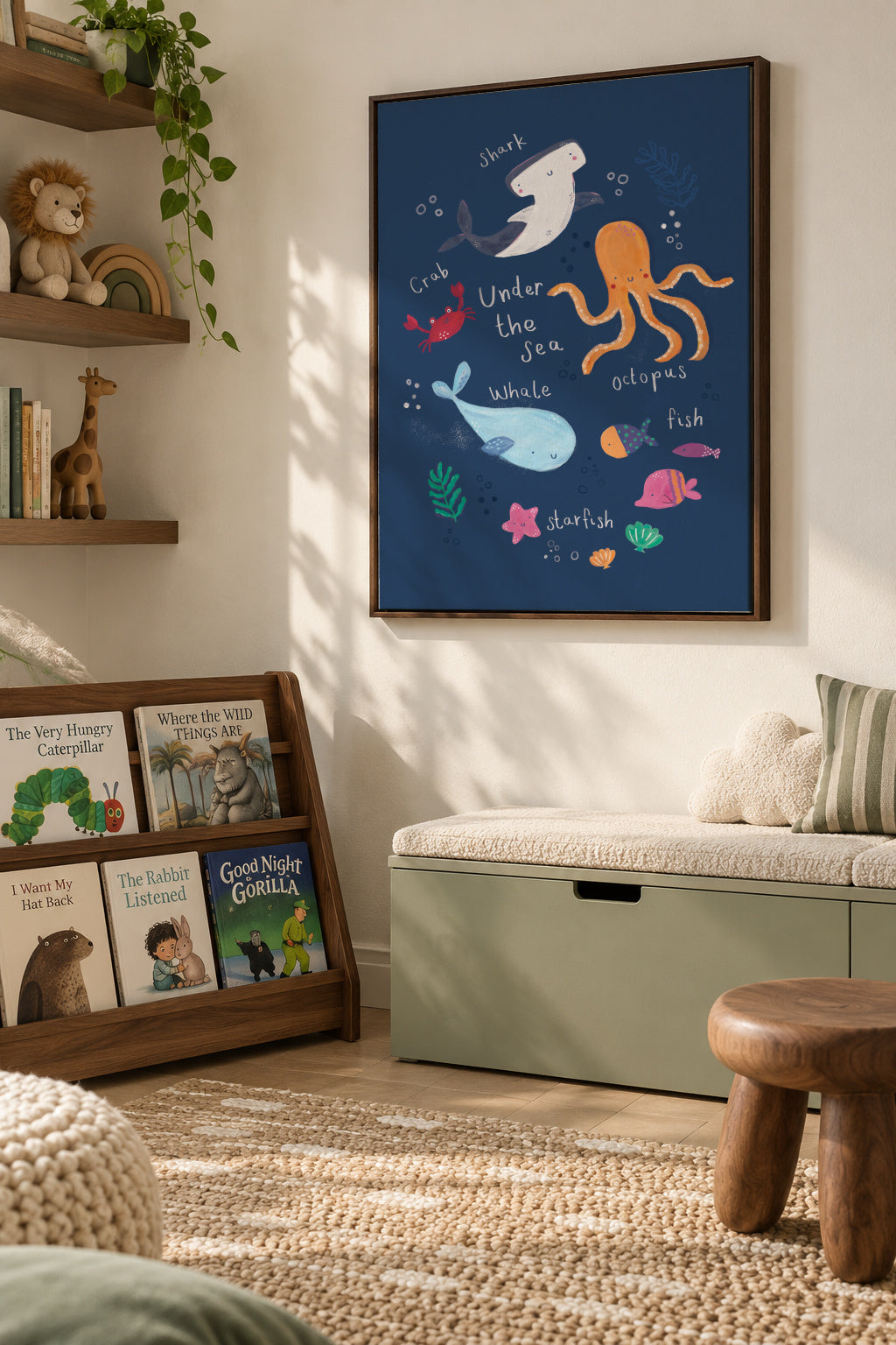 Under the sea kids art print - Framed canvas in an interior