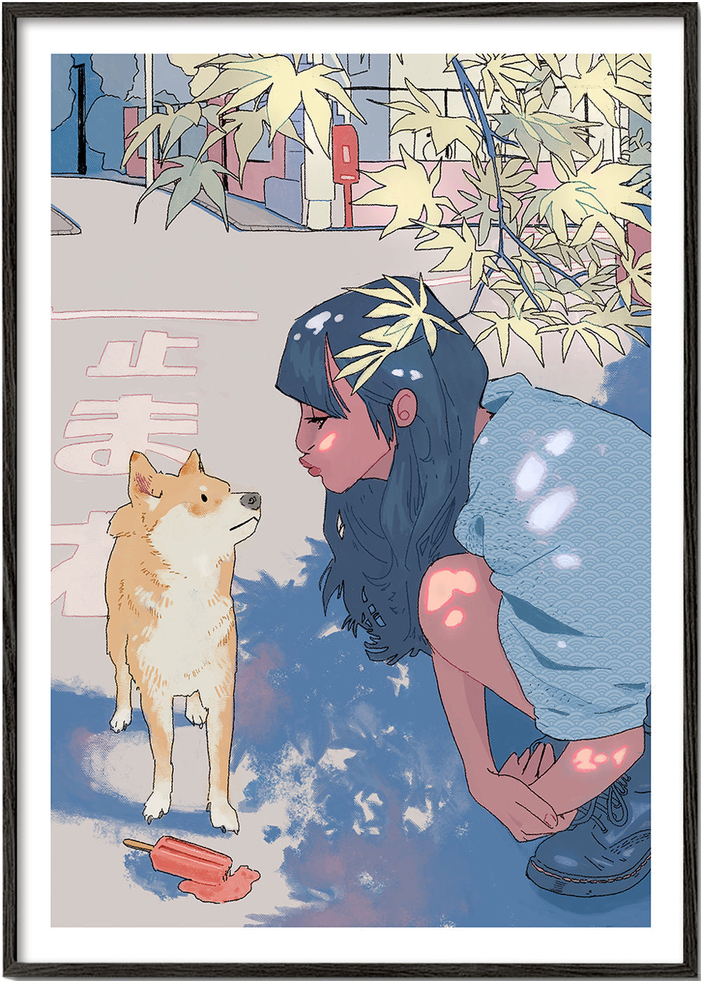Illustration flicka med shiba