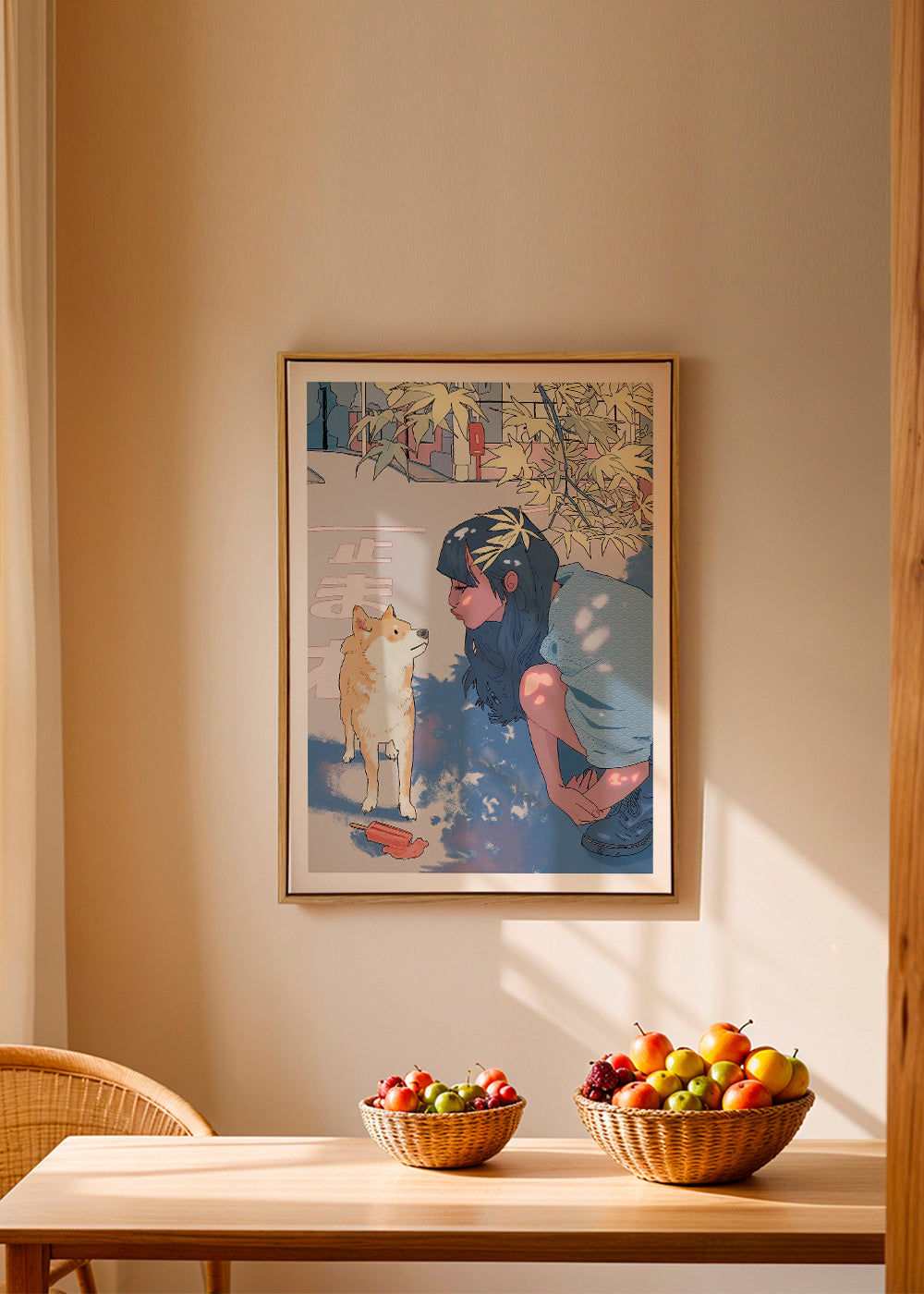 Illustration flicka med shiba