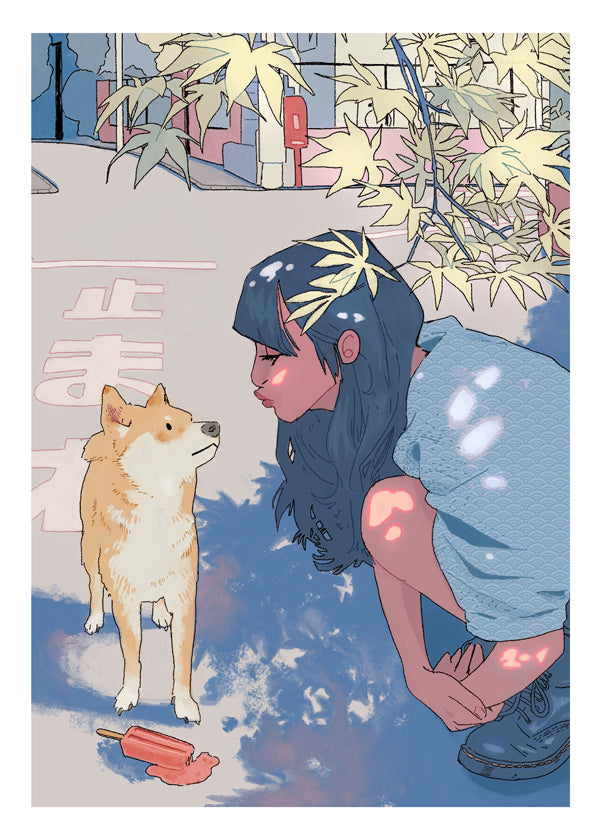 Illustration flicka med shiba