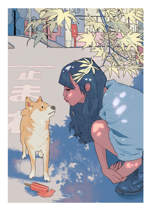 Illustration flicka med shiba