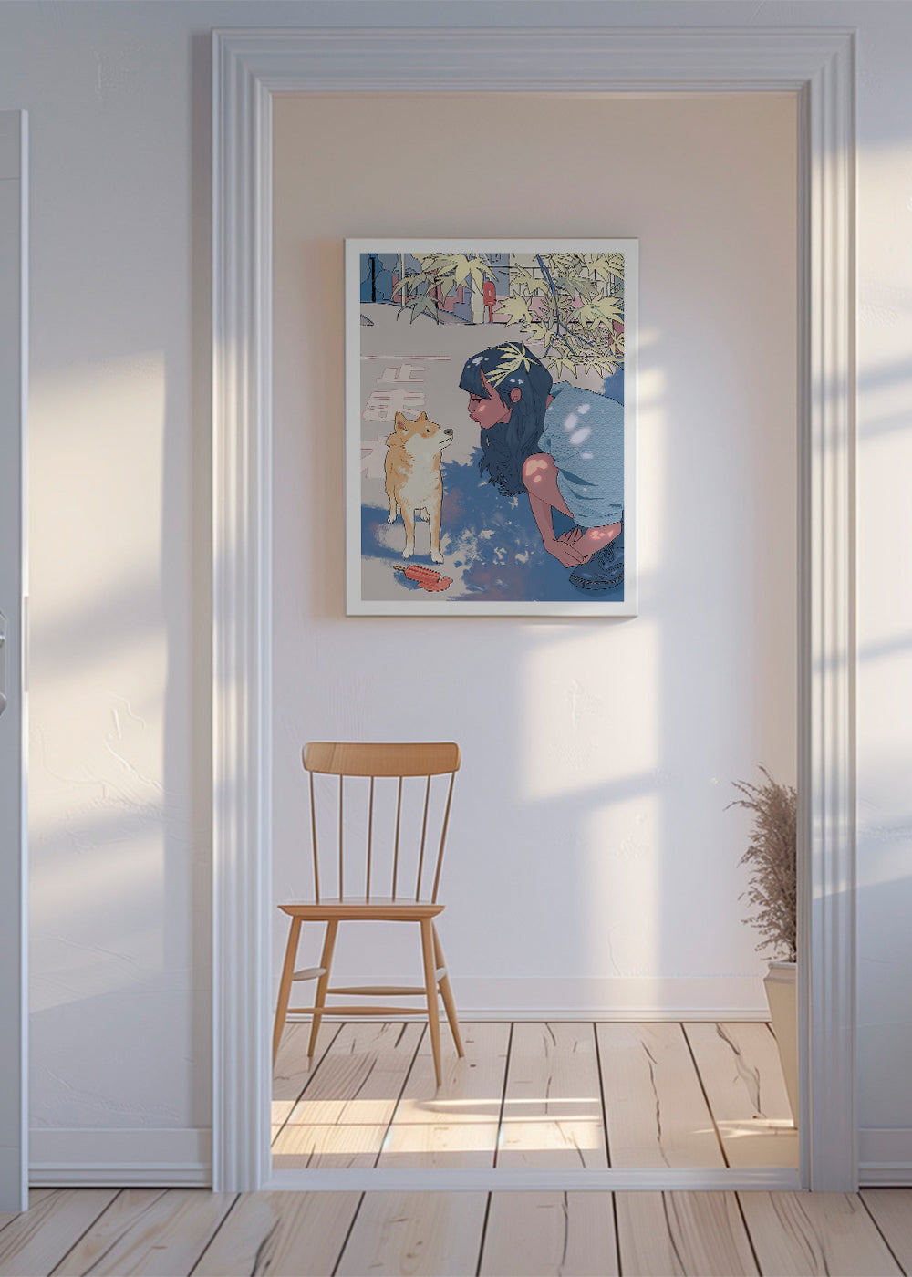 Illustration flicka med shiba