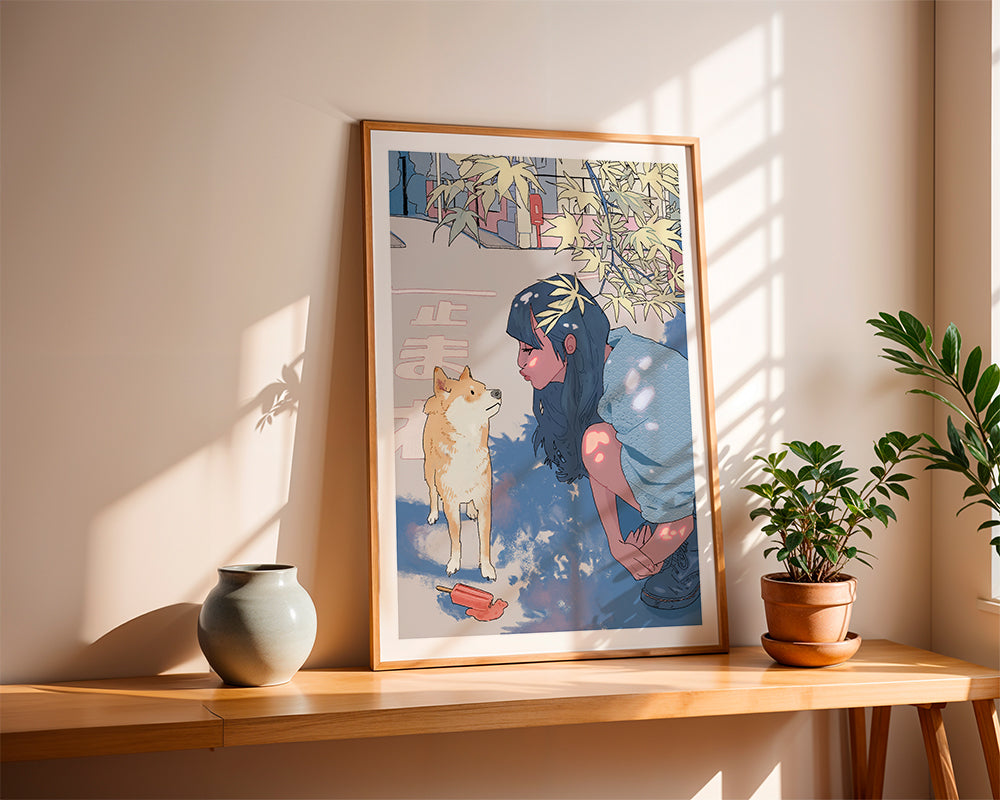 Illustration flicka med shiba