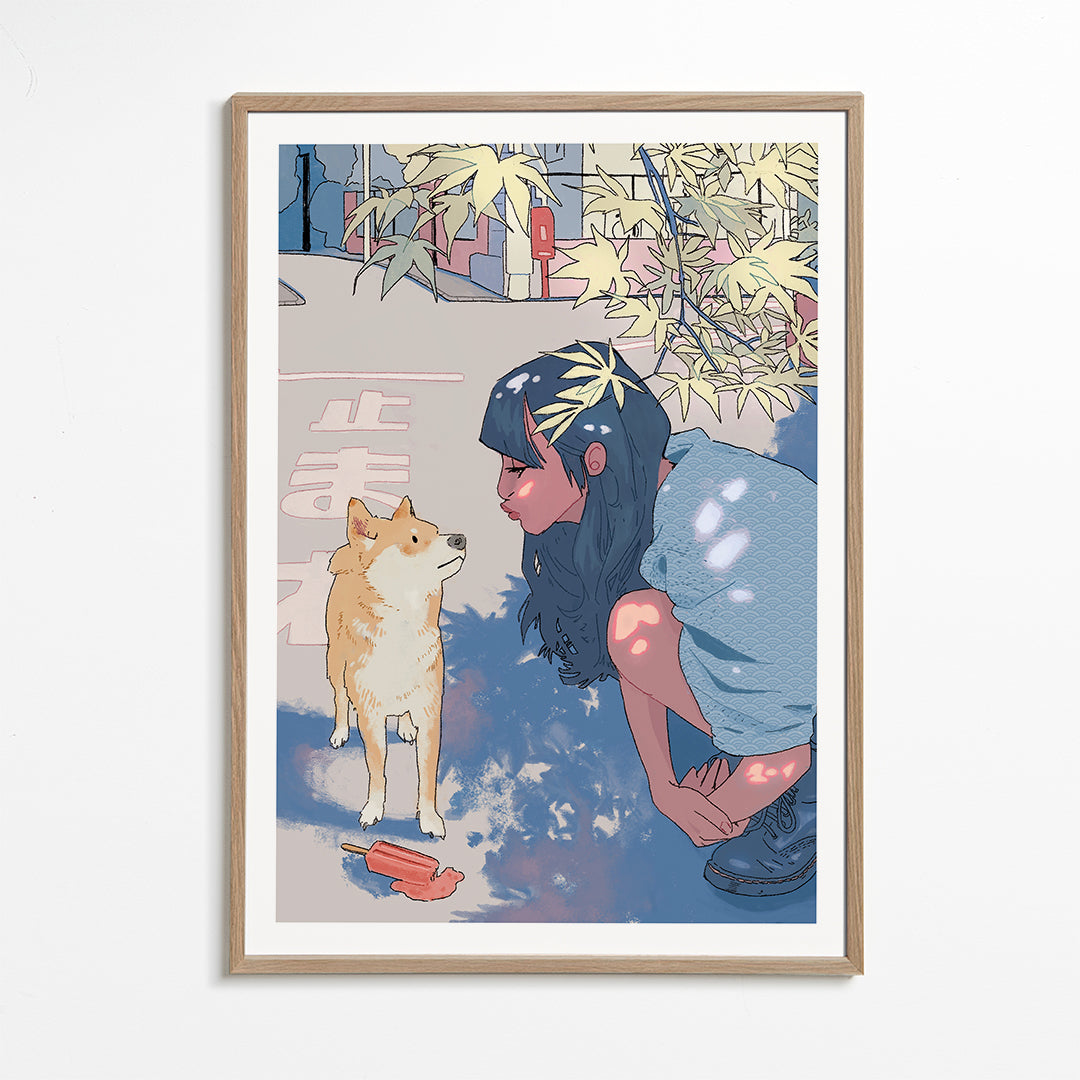 Illustration flicka med shiba
