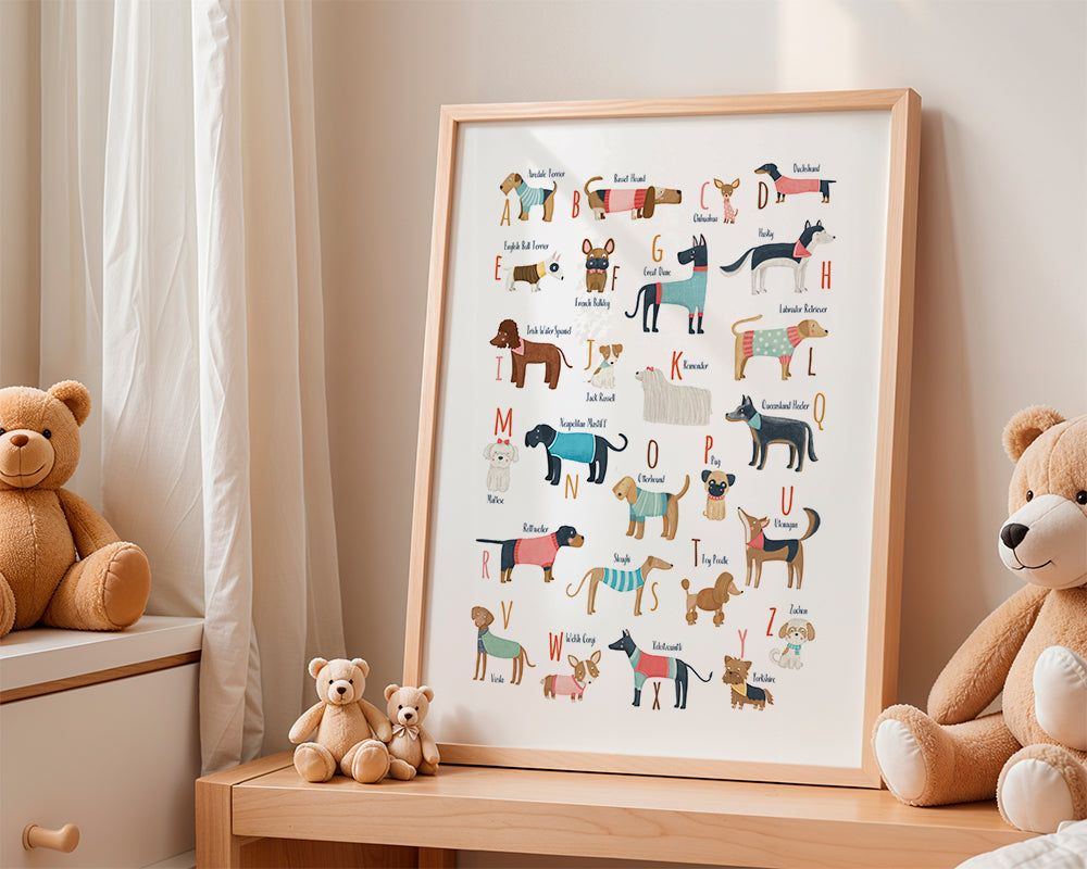 Illustration alfabet med hundar