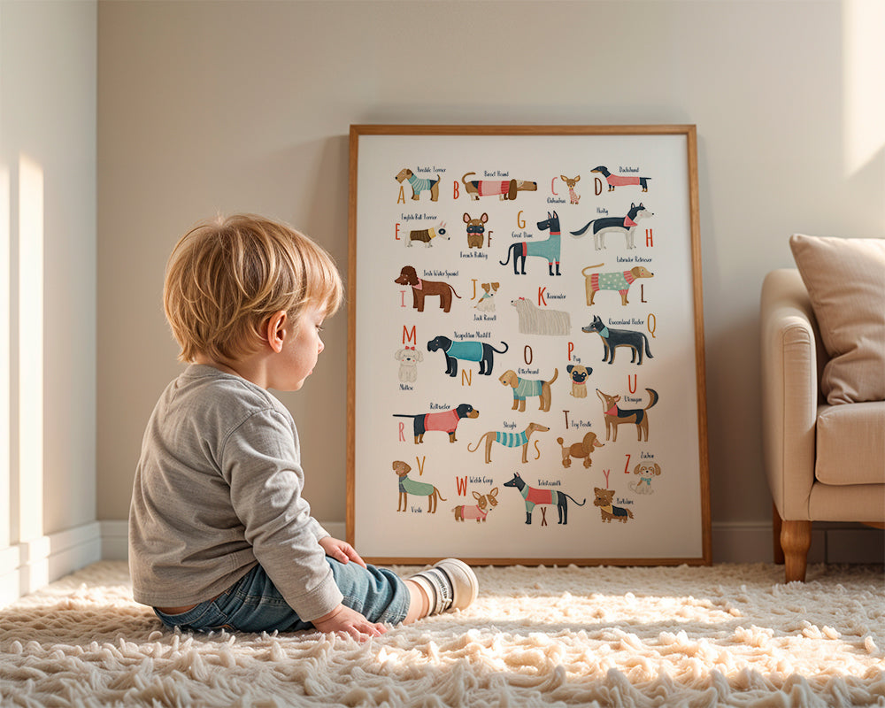 Illustration alfabet med hundar