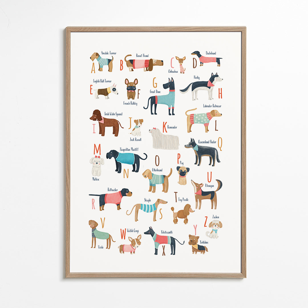 Illustration alfabet med hundar