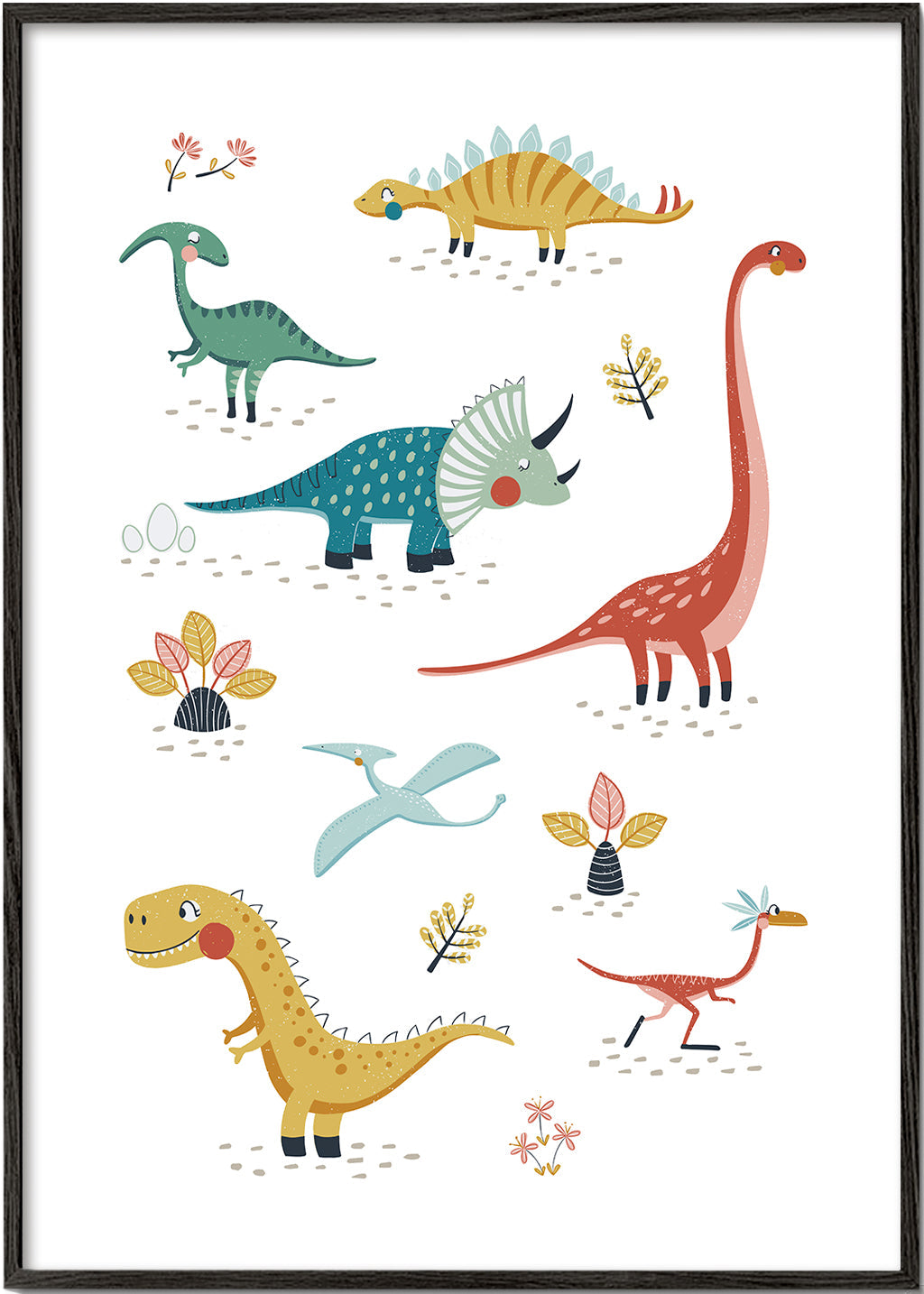 Barnposter med lekfulla dinosaurier