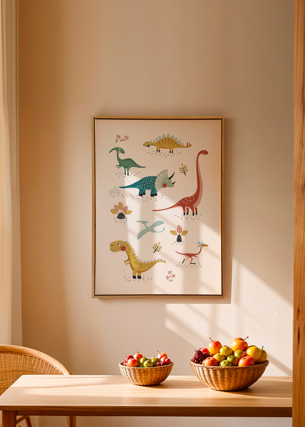 Barnposter med lekfulla dinosaurier