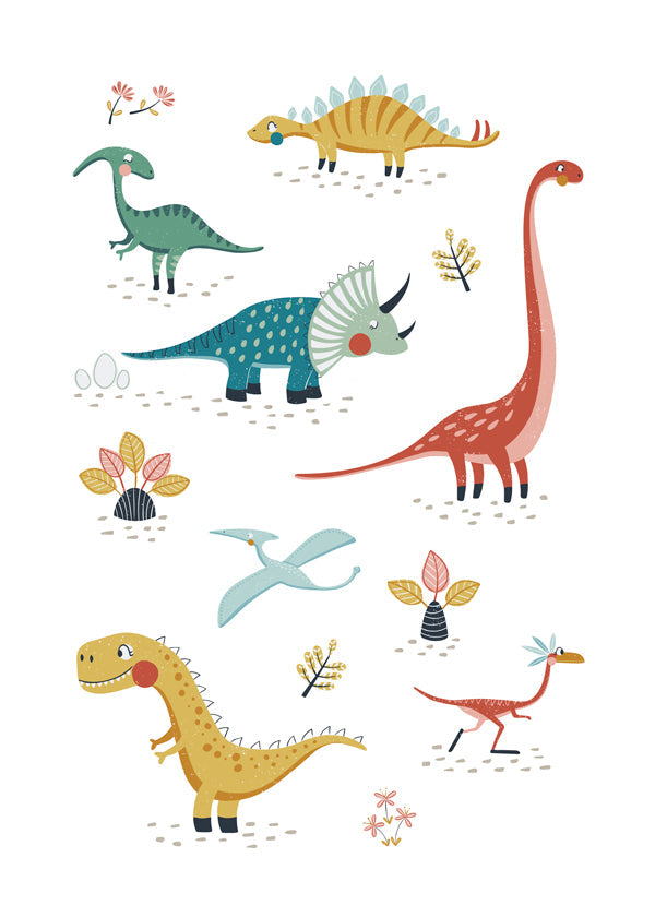 Barnposter med lekfulla dinosaurier