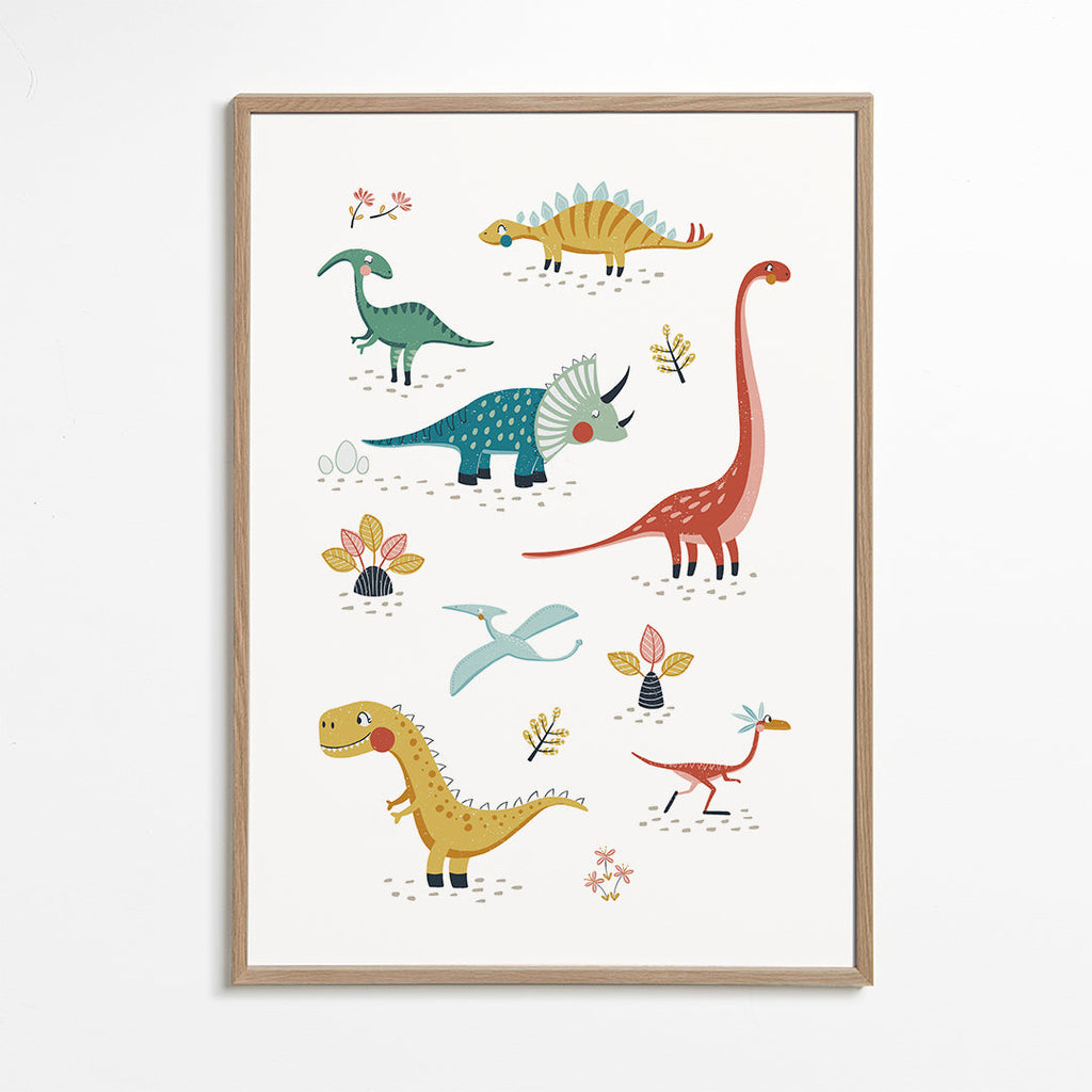 Barnposter med lekfulla dinosaurier