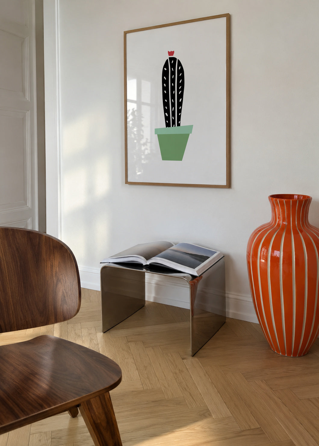 Green pot cactus print - Framed poster in an interior