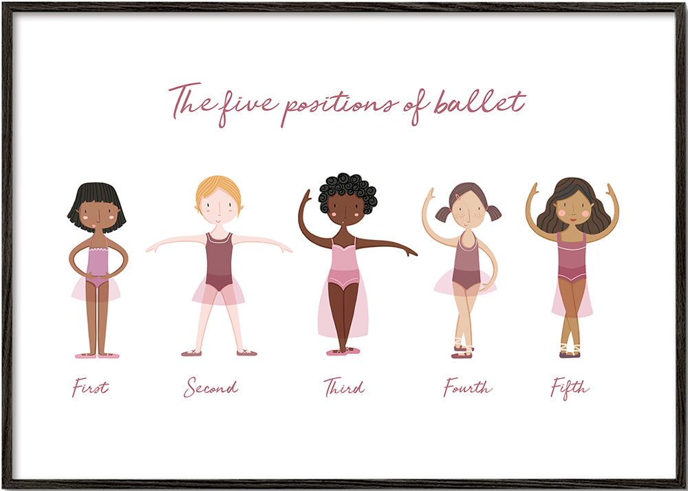 Illustration fem balettpositioner lila