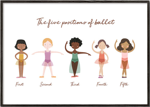 Barnposter: fem balettpositioner lekfull illustration