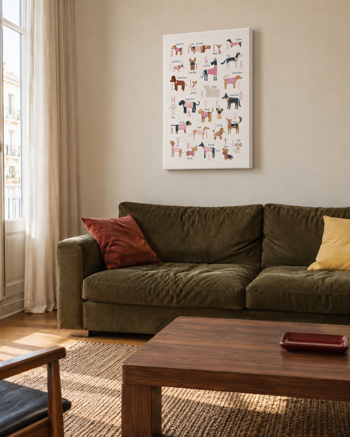 Abecedario con perros (rosa) - Unframed canvas in an interior