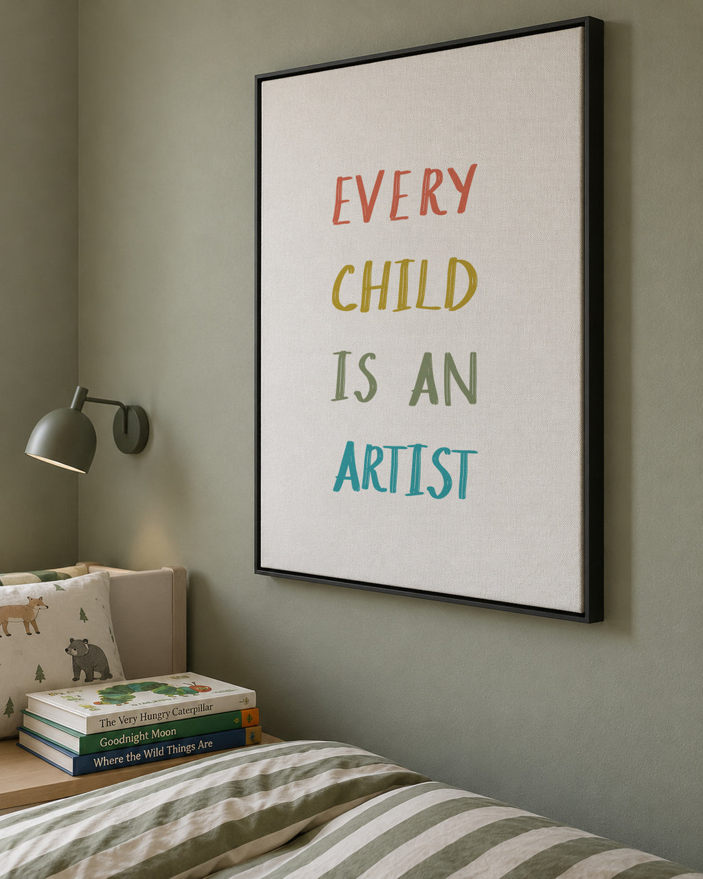 Every child is an artist Quote - Framed canvas in an interior