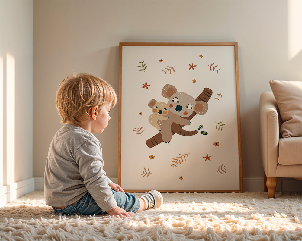 Barnposter med koalamamma och bebis