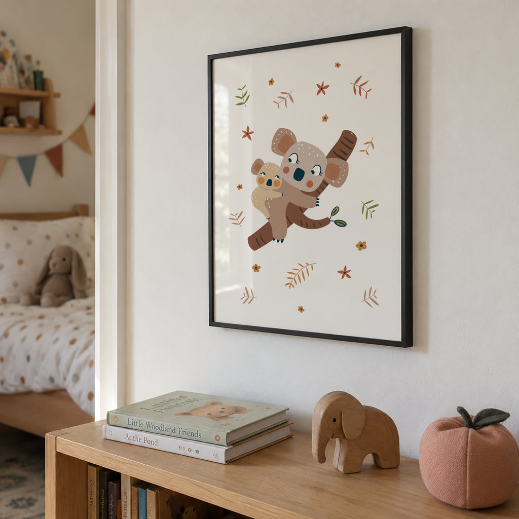Koala Mum and Baby - Framed poster in an interior