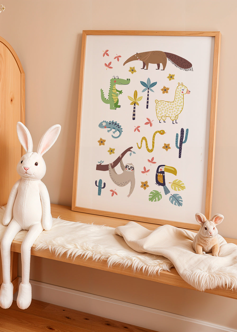 Barnillustration sydamerikanska djur lekfull